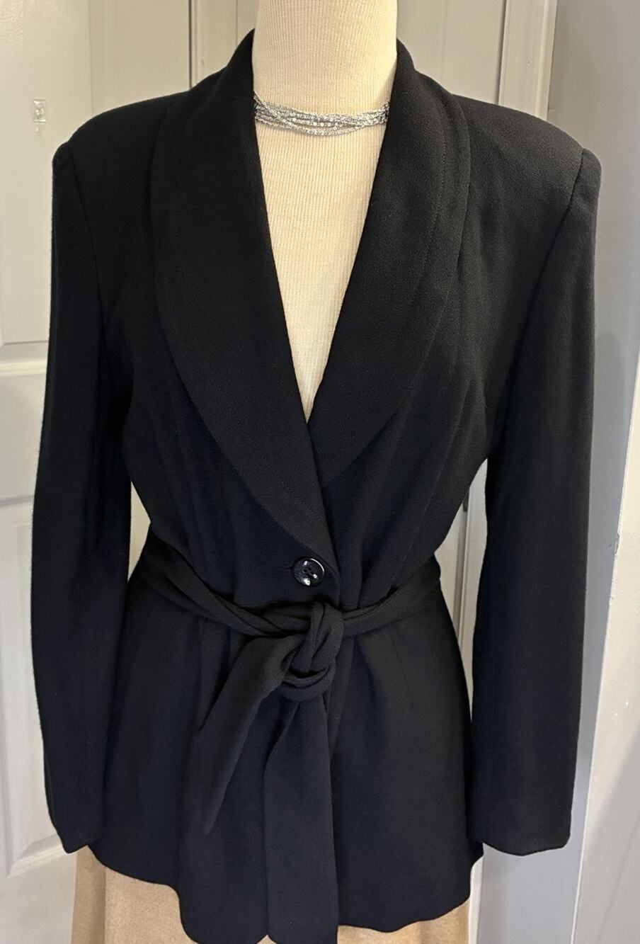 Vintage 90s Compagnie Internationale Express Belted Blazer Jacket Black 5/6 NOS